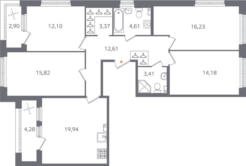 Продажа 4-комнатной квартиры 105,9 м², 3/16 этаж