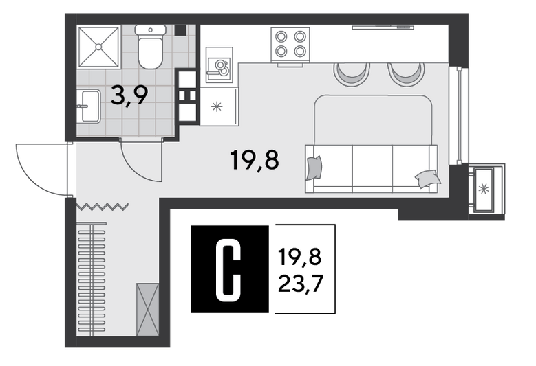 Продажа квартиры-студии 23,7 м², 4/18 этаж