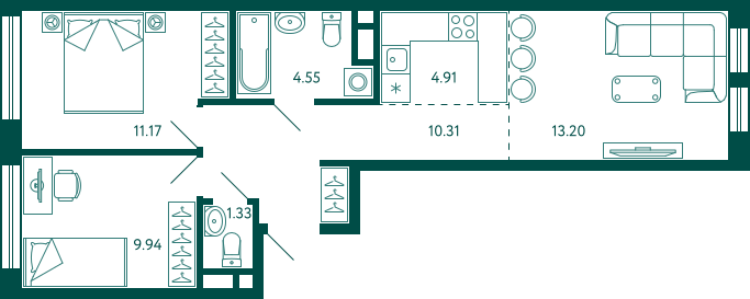 Продажа 2-комнатной квартиры 55,4 м², 3/16 этаж