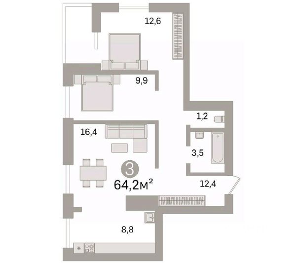 Продажа 3-комнатной квартиры 64,2 м², 17/17 этаж