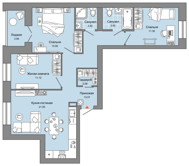 Продажа 3-комнатной квартиры 82 м², 3/7 этаж