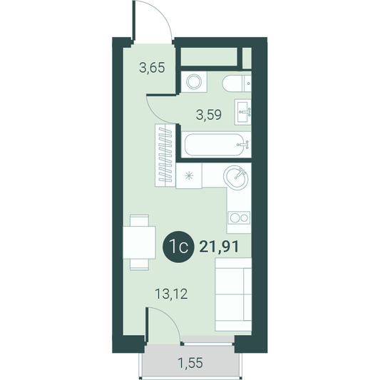 Продажа квартиры-студии 21,9 м², 11/14 этаж