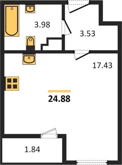 Продажа квартиры-студии 24,9 м², 3/14 этаж