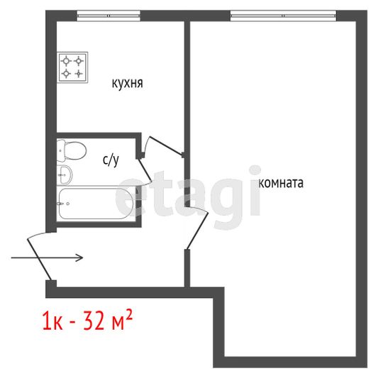 Продажа 1-комнатной квартиры 32,5 м², 1/5 этаж