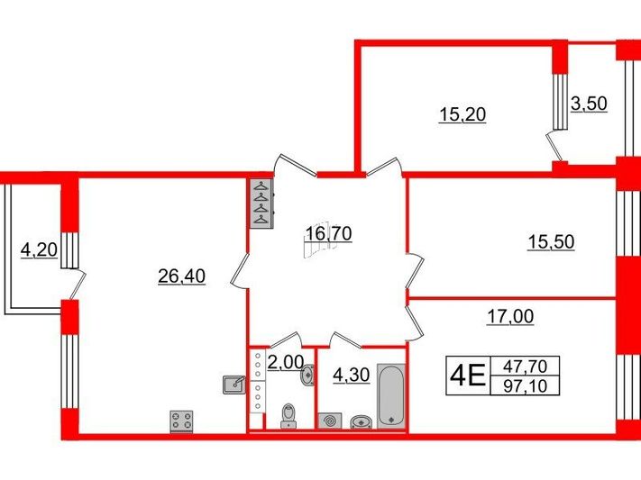 Продажа 3-комнатной квартиры 97,1 м², 4/10 этаж