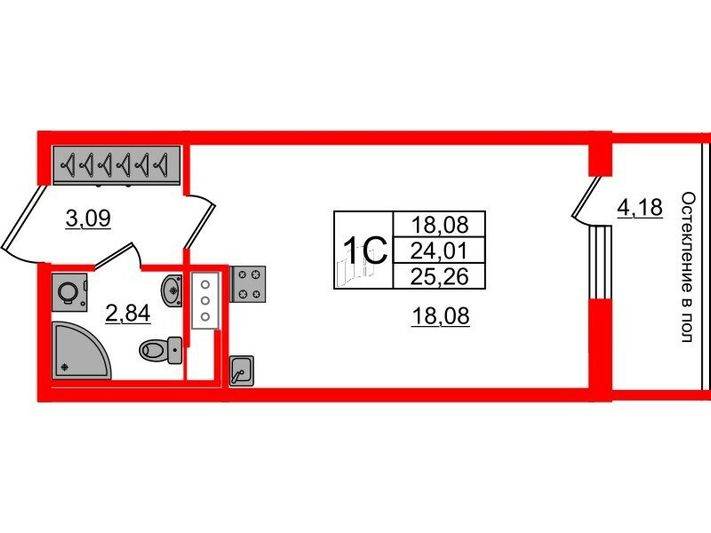 Продажа квартиры-студии 24 м², 9/10 этаж