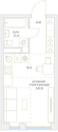 Продажа квартиры-студии 28 м², 3/23 этаж