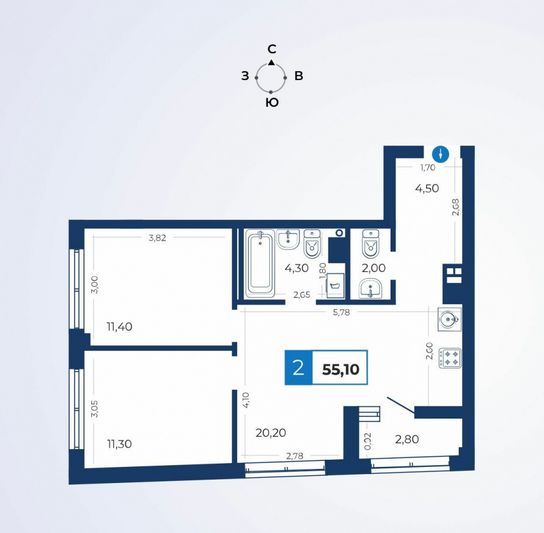 Продажа 2-комнатной квартиры 53 м², 2/9 этаж