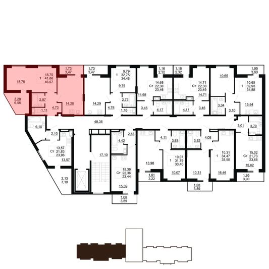 Продажа 1-комнатной квартиры 46,7 м², 6/11 этаж