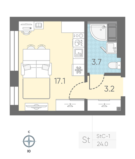 Продажа квартиры-студии 24 м², 4/11 этаж