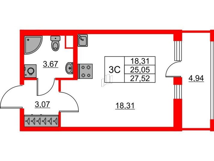 Продажа квартиры-студии 25 м², 2/14 этаж