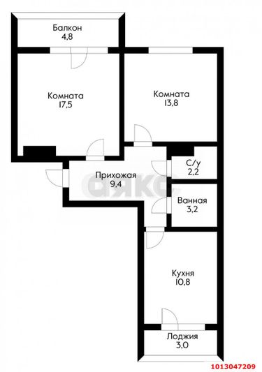 Продажа 2-комнатной квартиры 56,9 м², 14/24 этаж