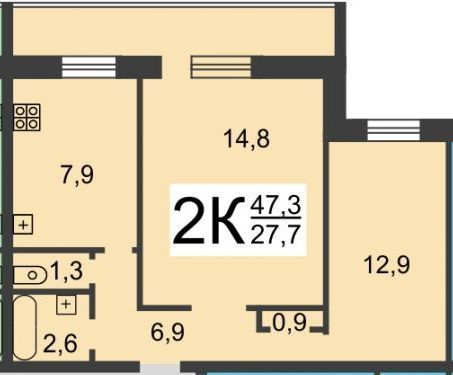 Продажа 2-комнатной квартиры 47,3 м², 4/10 этаж