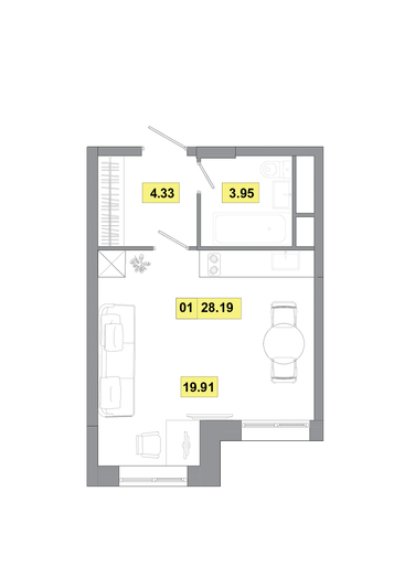 Продажа 1-комнатной квартиры 28,2 м², 1 этаж