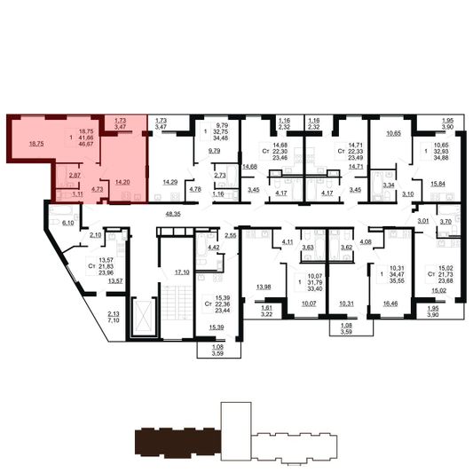 Продажа 1-комнатной квартиры 44,2 м², 5/11 этаж