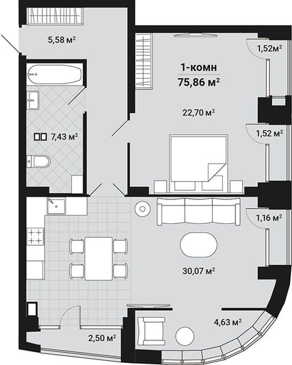 Продажа 1-комнатной квартиры 77 м², 2/6 этаж