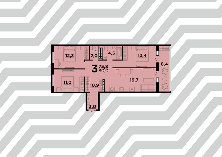 Продажа 3-комнатной квартиры 80 м², 3/10 этаж