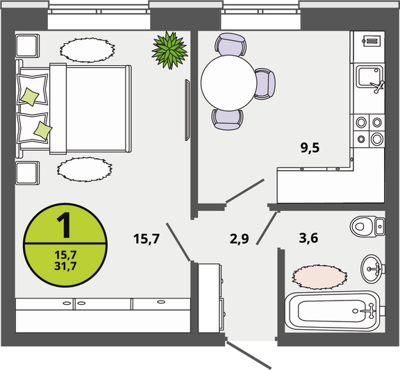 Продажа 1-комнатной квартиры 31,7 м², 1/3 этаж