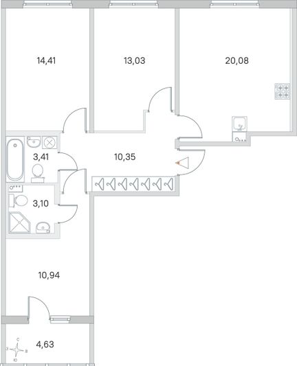 Продажа 3-комнатной квартиры 77,6 м², 1/4 этаж