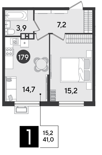 Продажа 1-комнатной квартиры 41 м², 5/9 этаж