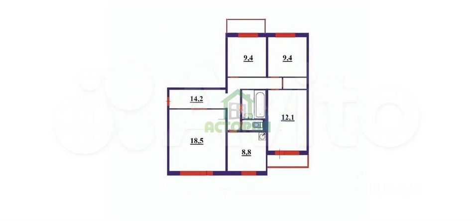Продажа 4-комнатной квартиры 78 м², 2/9 этаж