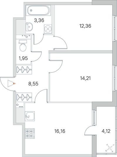 Продажа 2-комнатной квартиры 58,7 м², 6/8 этаж