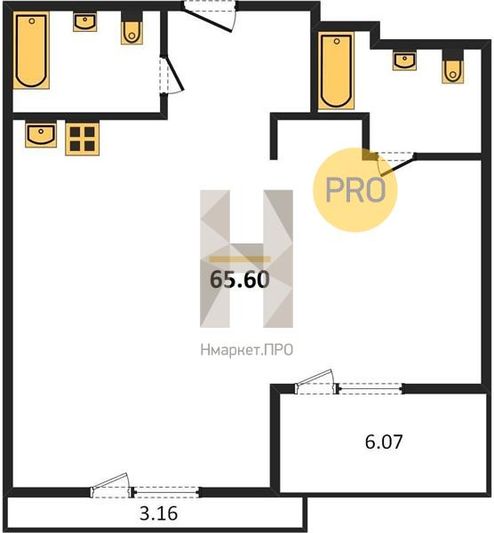 Продажа 1-комнатной квартиры 65,6 м², 5/8 этаж