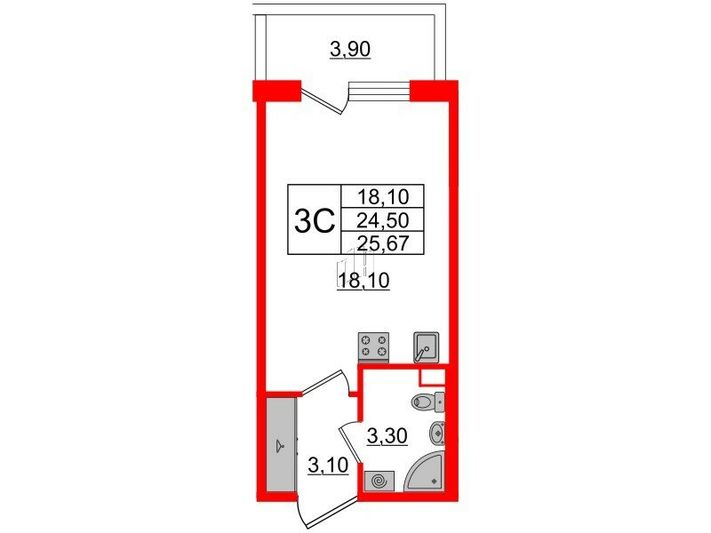 Продажа квартиры-студии 24,5 м², 2/4 этаж