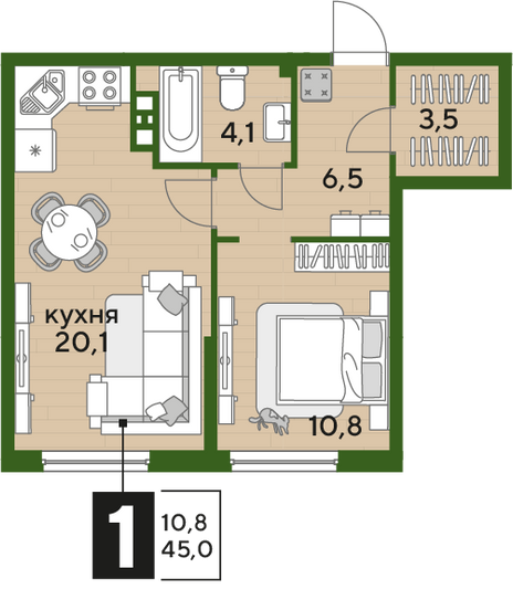 Продажа 1-комнатной квартиры 45 м², 4/16 этаж