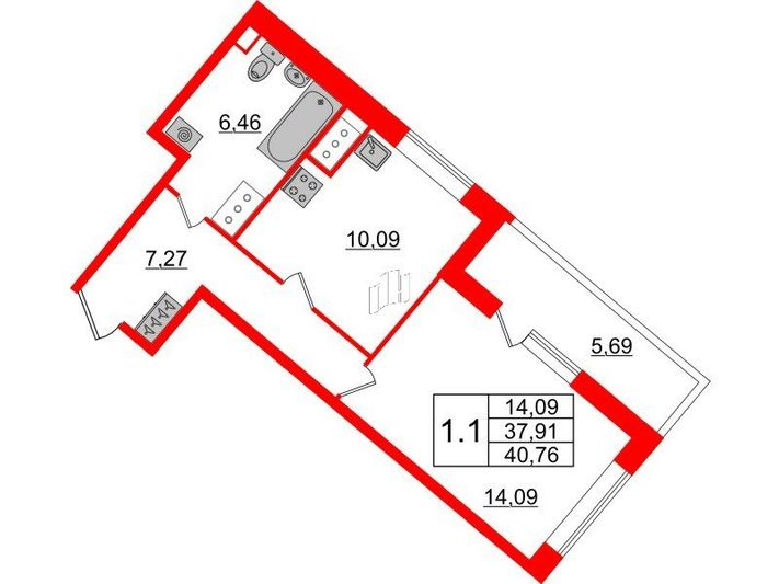 Продажа 1-комнатной квартиры 37,9 м², 8/21 этаж