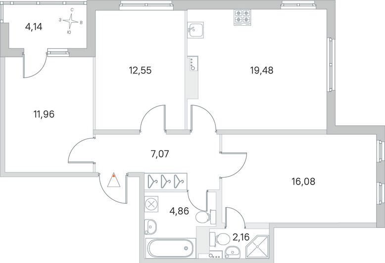 Продажа 3-комнатной квартиры 76,2 м², 2/4 этаж