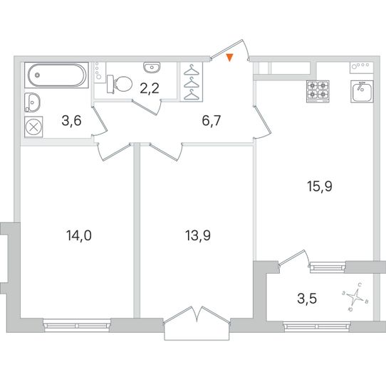 Продажа 2-комнатной квартиры 58 м², 2/4 этаж
