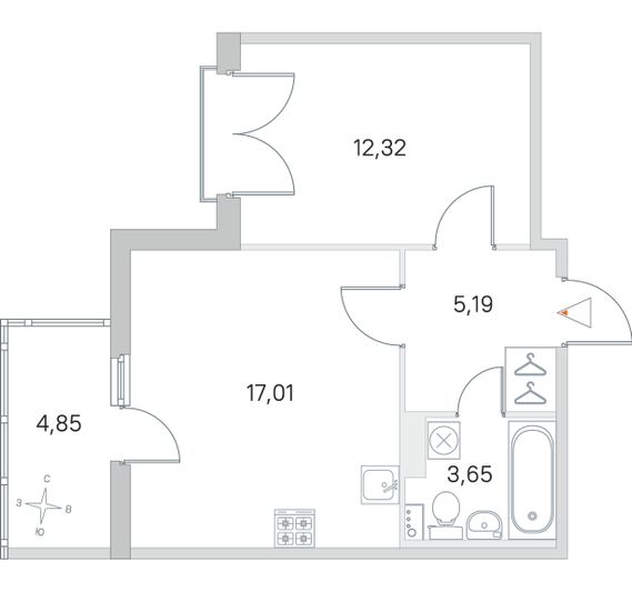 Продажа 1-комнатной квартиры 39,6 м², 4/4 этаж