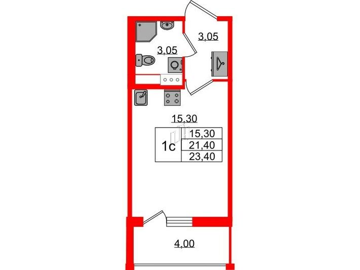 Продажа квартиры-студии 21,4 м², 2/12 этаж