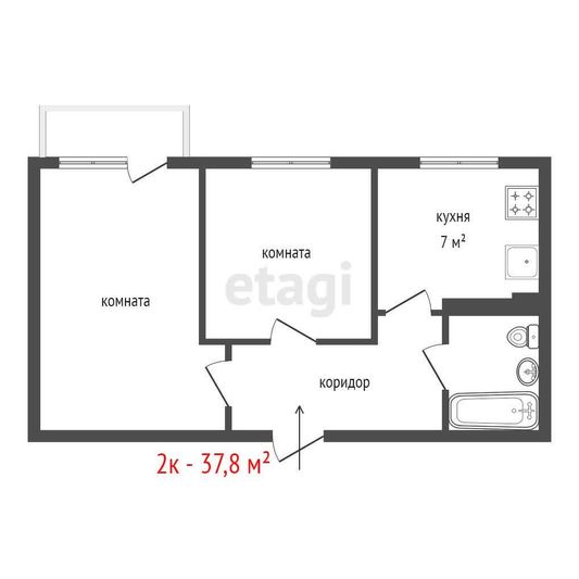 Продажа 2-комнатной квартиры 37,8 м², 1/5 этаж
