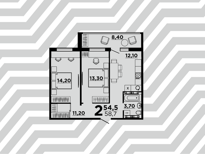 Продажа 2-комнатной квартиры 58,7 м², 2/9 этаж