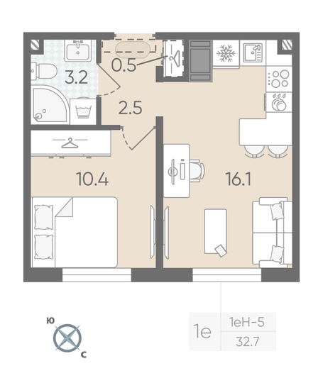 Продажа 1-комнатной квартиры 32,7 м², 3/22 этаж
