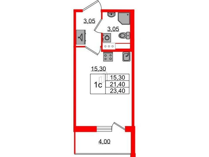 Продажа квартиры-студии 21,4 м², 5/12 этаж