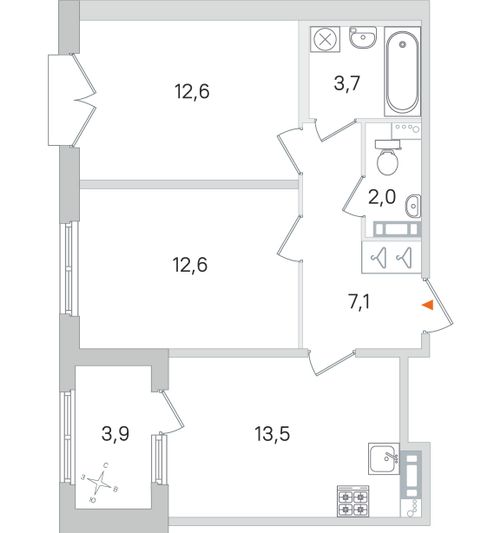 Продажа 2-комнатной квартиры 53,5 м², 2/4 этаж