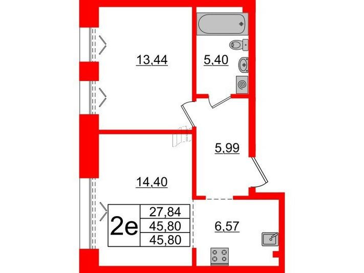 Продажа 1-комнатной квартиры 45,8 м², 2/5 этаж