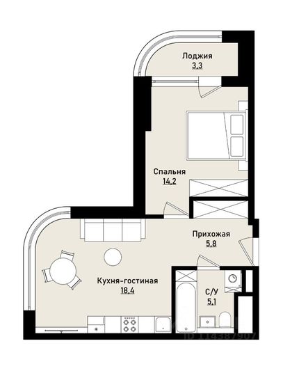 Продажа 1-комнатной квартиры 45,2 м², 3/48 этаж