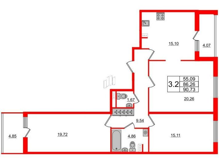 Продажа 3-комнатной квартиры 86,3 м², 2/10 этаж