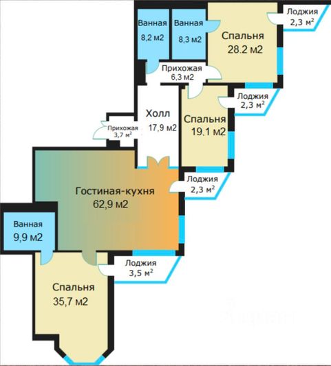 Продажа 3-комнатной квартиры 200 м², 12/18 этаж