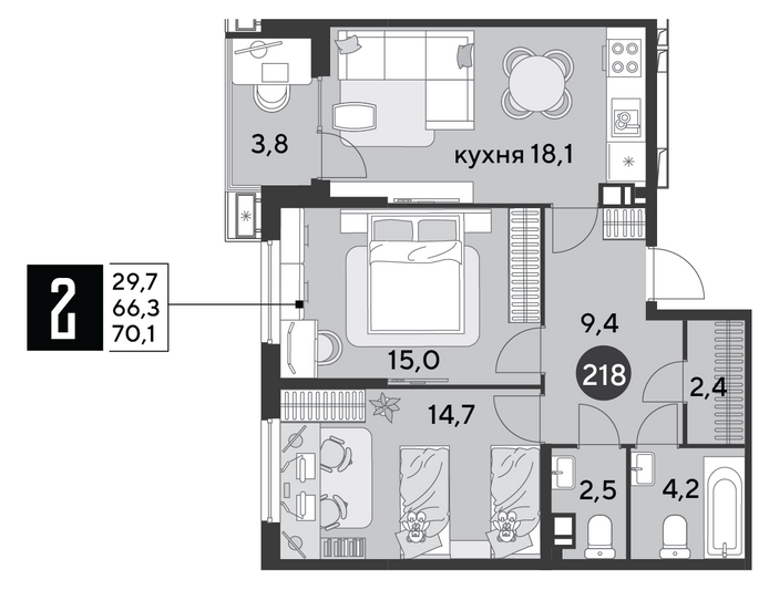 Продажа 2-комнатной квартиры 70,1 м², 7/9 этаж