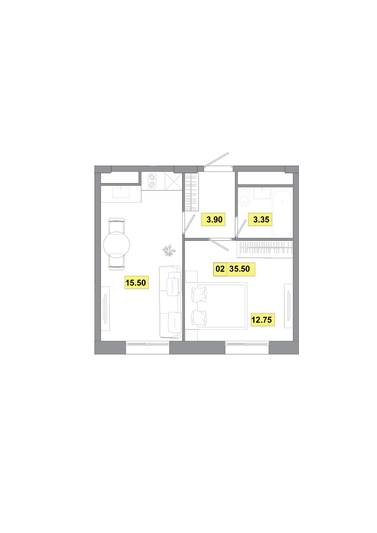 Продажа 2-комнатной квартиры 35,5 м², 1 этаж