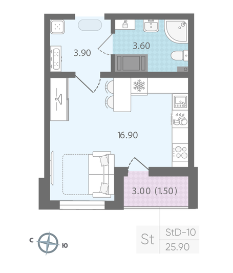 Продажа квартиры-студии 25,9 м², 19/24 этаж