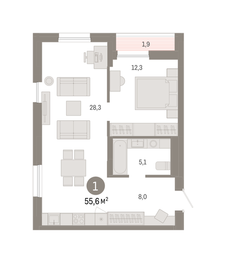 Продажа 1-комнатной квартиры 55,6 м², 13/17 этаж