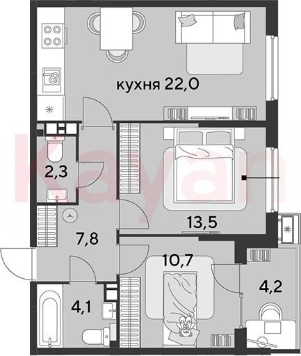 Продажа 3-комнатной квартиры 60,4 м², 5/9 этаж