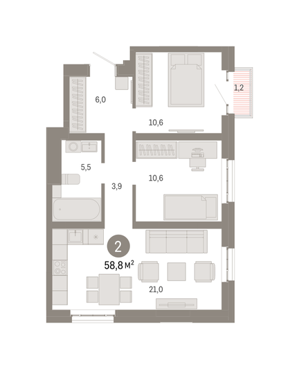 Продажа 2-комнатной квартиры 58,8 м², 20/31 этаж