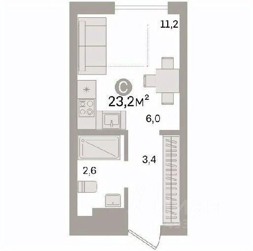 Продажа квартиры-студии 23,2 м², 10/14 этаж